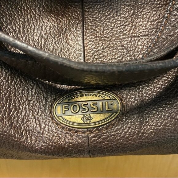 FOSSIL Large Tote Leather With Metallic Sheen Vintage Fabric  Strap Y2K - Picture 3 of 12